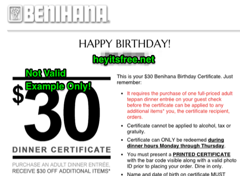 Benihana's Birthday Freebie