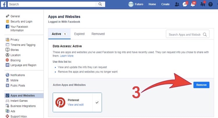 How To Remove Facebook App Step 3