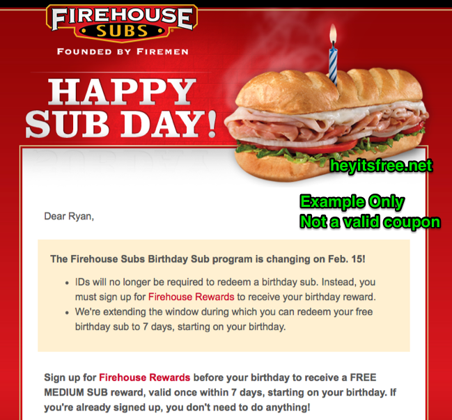 Firehouse Subs Birthday Freebie