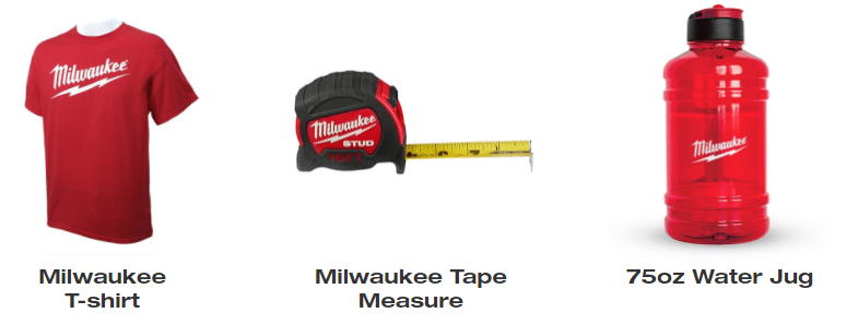 Free Milwaukee Tools T-Shirt, Tape Measure, or Water Jug