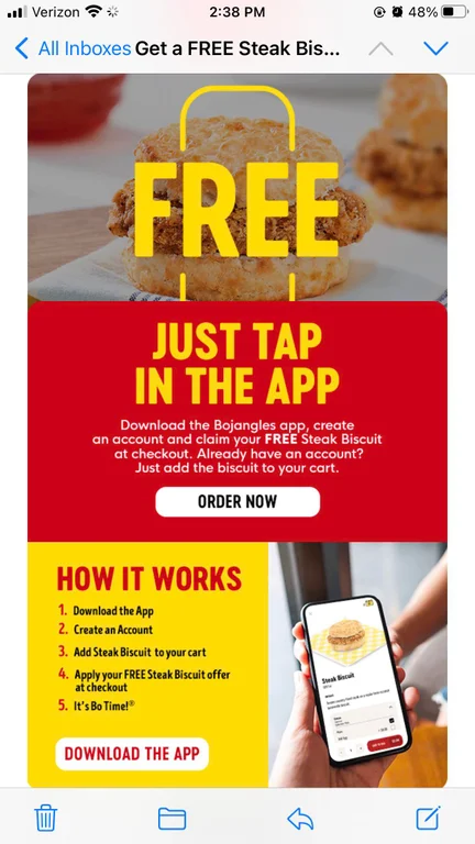 Free Bojangles Steak Biscuit