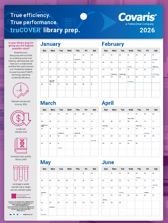 Free Covaris Lab Wall 2026 Calendar