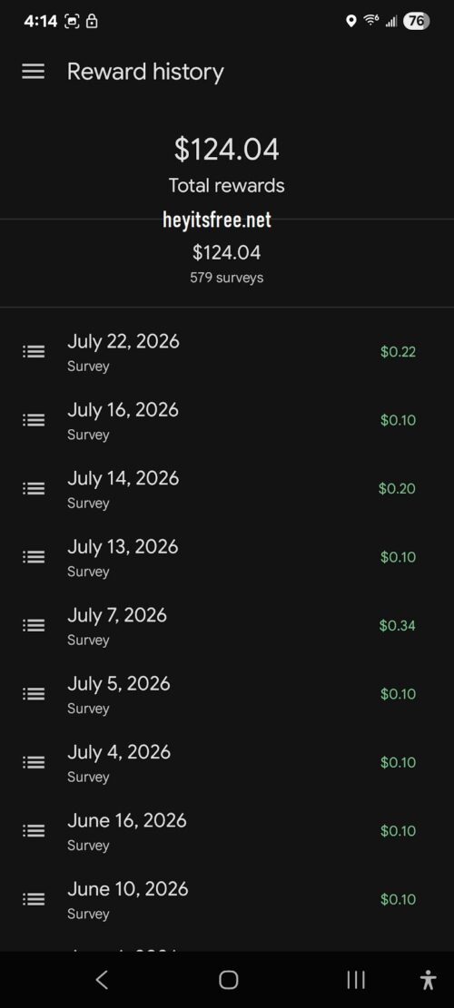 Screenshot of Google Opinion Rewards earnings proof